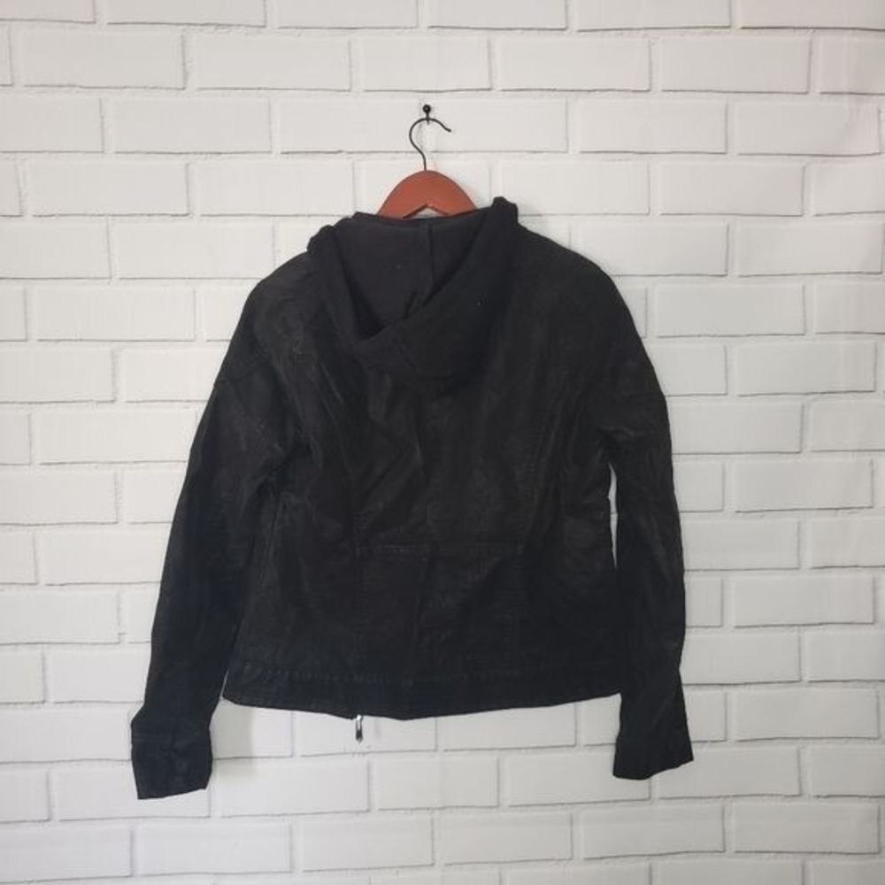 Black Hooded Moto Jacket Womens Full‎ Zip Casual - Size small - Picture 4 of 12